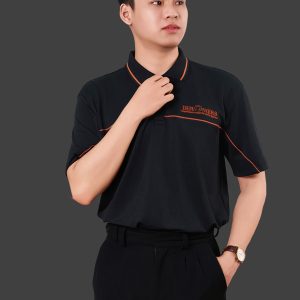 Áo đồng phục công ty màu đen phối viền cam