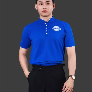 Áo đồng phục công ty nam cổ tàu màu xanh bích