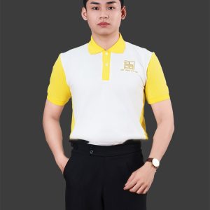 Áo đồng phục Đất Vàng Giá Bạc màu trắng phối vàng