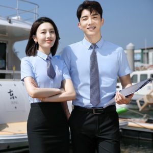 Áo sơ mi đồng phục công ty tay ngắn màu xanh