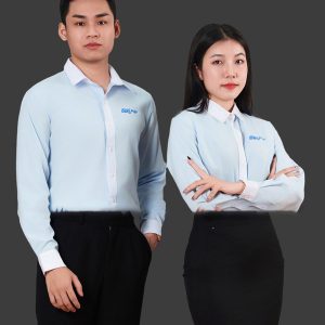 Áo sơ mi công sở đồng phục màu xanh phối viền trắng VTCPAY