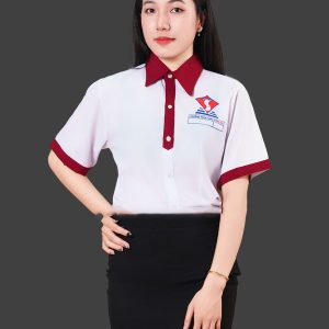 Áo sơ mi đồng phục học sinh các cấp màu trắng phối đỏ