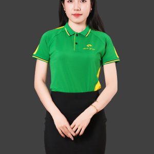 Áo thun công sở đồng phục tay ngắn màu xanh két phối vàng