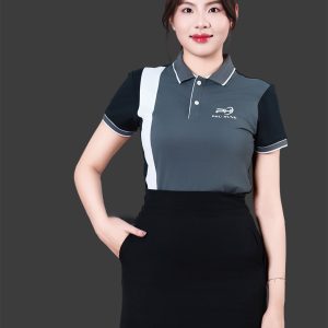 Đặt may áo thun đồng phục màu xám phối trắng đen cao cấp