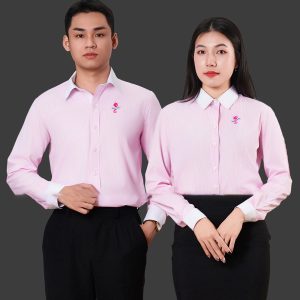 Đồng phục áo sơ mi công ty ALGEMARIN màu hồng phối trắng