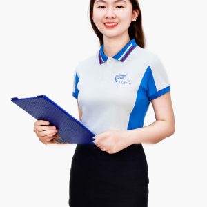 Mẫu áo thun đồng phục công ty màu trắng phối xanh dương