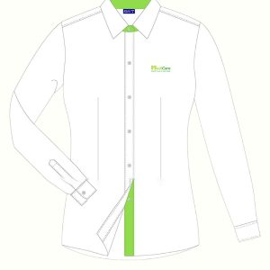 Áo Sơ Mi Đồng Phục Công Sở Nữ Dài Tay Trắng Phối Xanh